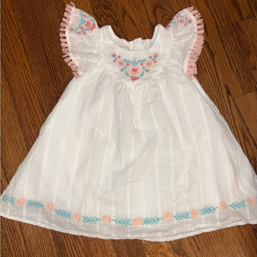 C & C California Kids White and Pink Embroidered Kids Dress 24M